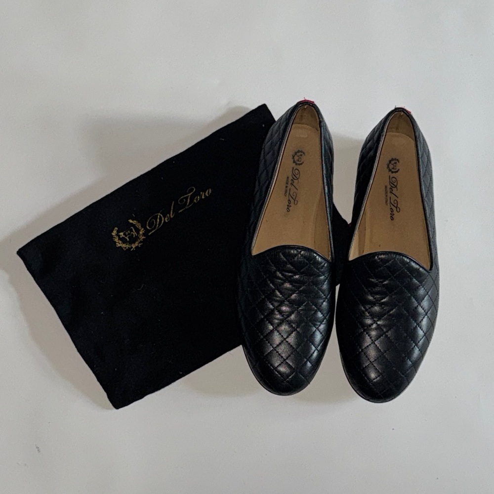 Men’s Del Toro Black Leather Quilted Shoes - 9
